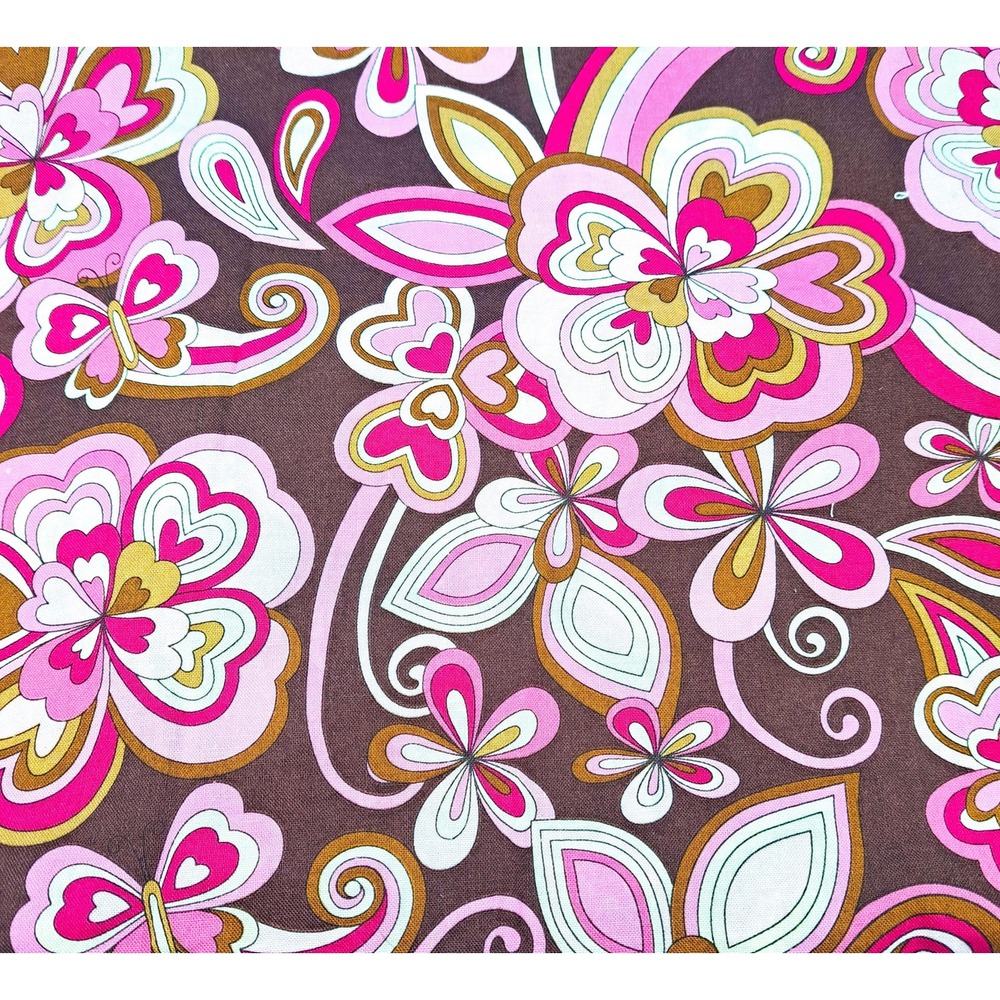 JoAnn‎ Fabrics 28x43" VTG Floral Fabric Pink Brown Butterfly Print Craft Sewing
